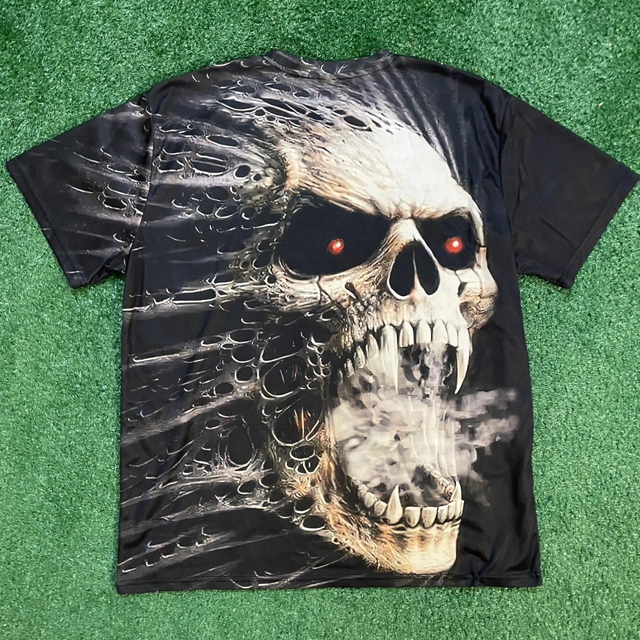 Vintage Black and Grey Skull Red Eye Graphic Tee w/ Smoke