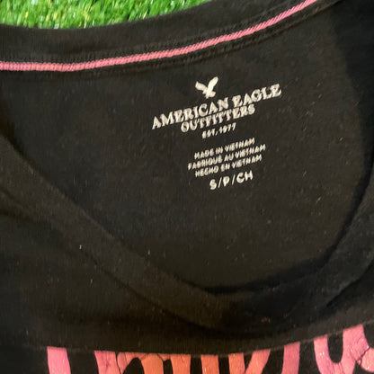 Black Vintage American Eagle Graphic Baby Tee w/ Pink Lettering