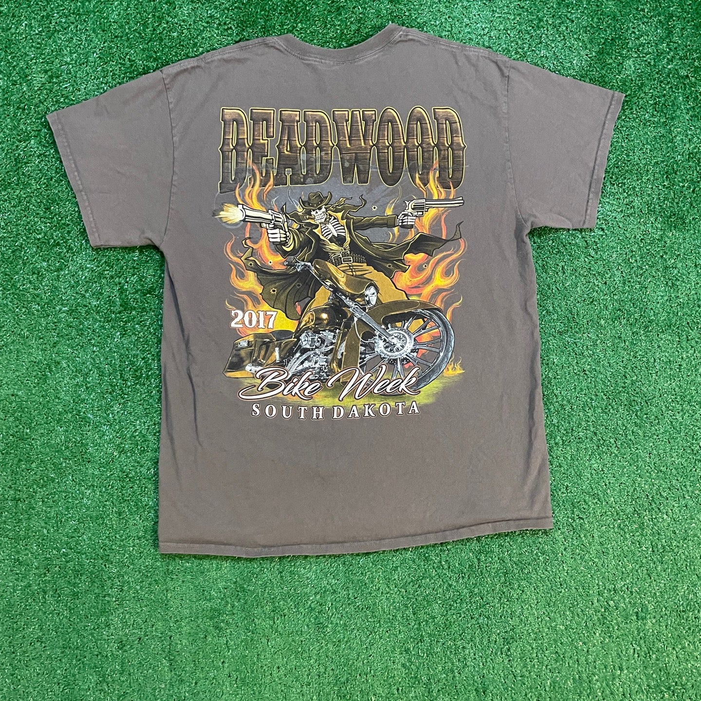 Grey Graphic Vintage Style Bike Week Deadwood South Dakota Biker Tee
