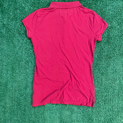 Red Aeropostale Polo Shirt w/ Rhinestone Logo & Embroidered Details