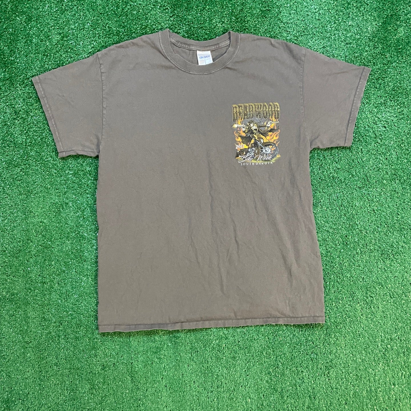 Grey Graphic Vintage Style Bike Week Deadwood South Dakota Biker Tee