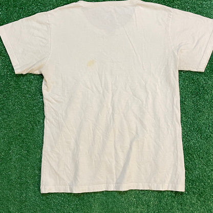 Adidas White and Blue Graphic Vintage T-Shirt