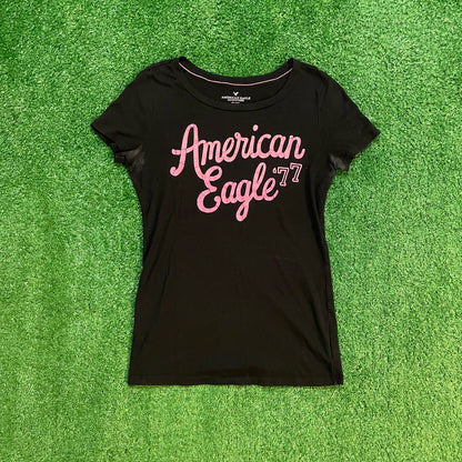 Black Vintage American Eagle Graphic Baby Tee w/ Pink Lettering