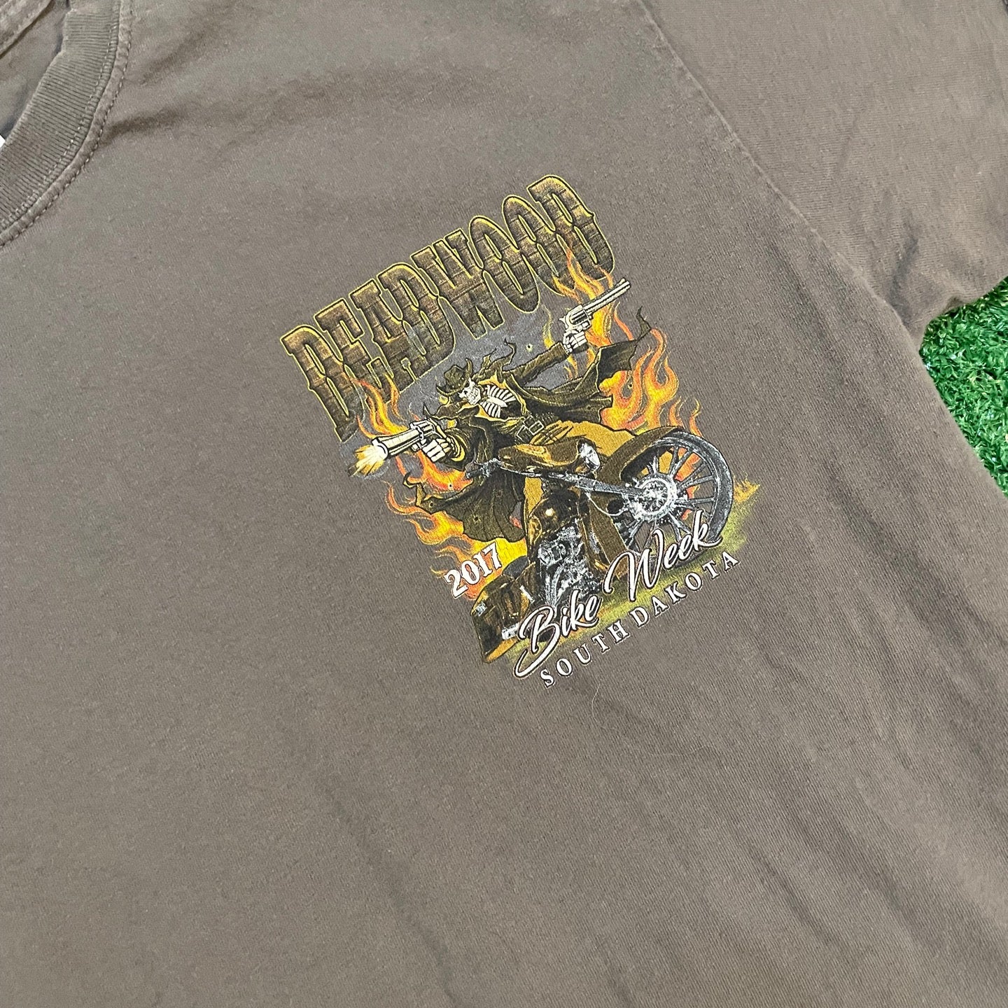 Grey Graphic Vintage Style Bike Week Deadwood South Dakota Biker Tee