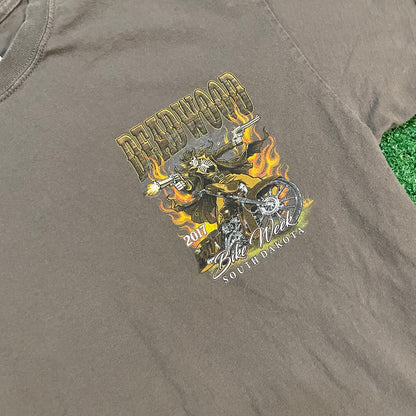 Grey Graphic Vintage Style Bike Week Deadwood South Dakota Biker Tee