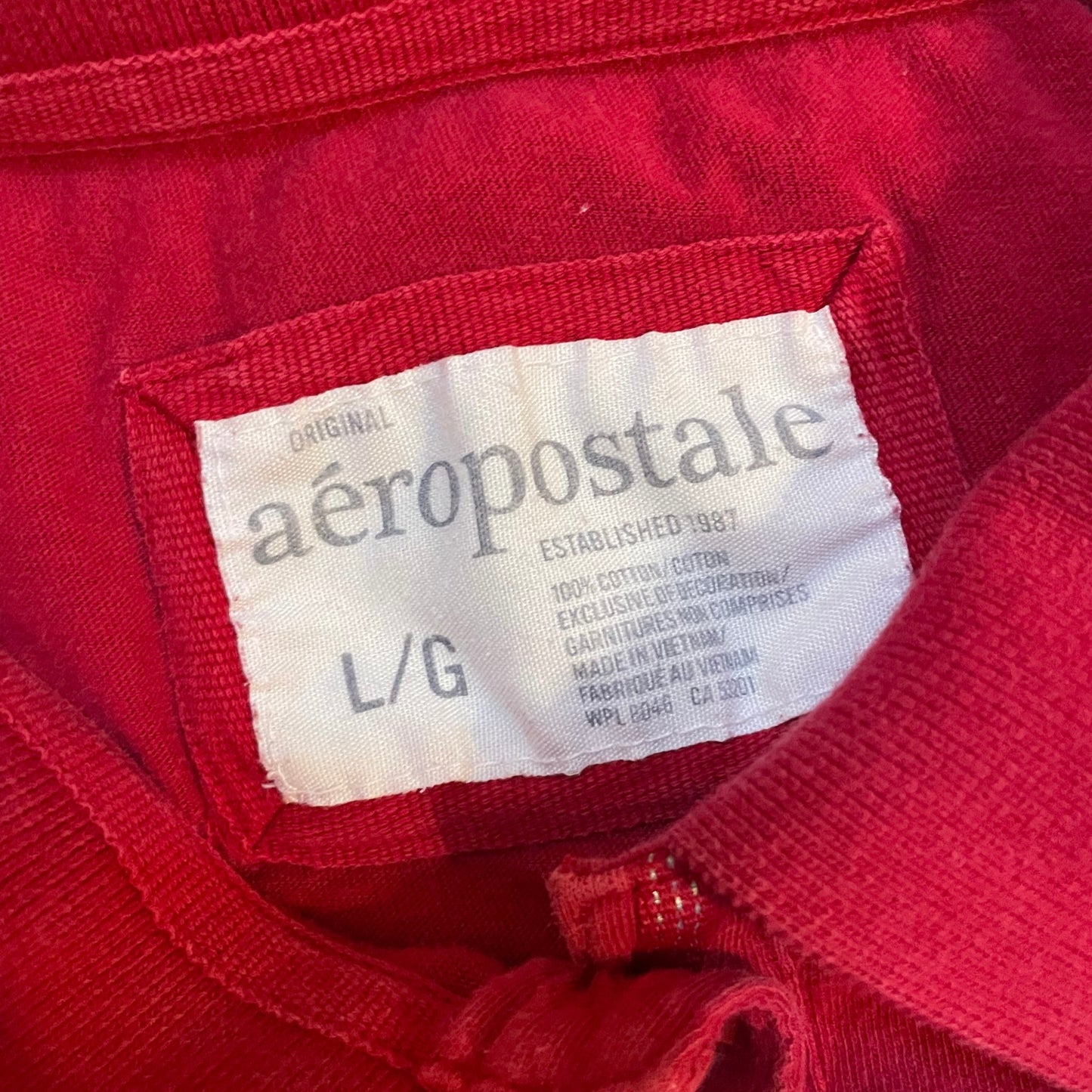 Red Aeropostale Polo Shirt w/ Rhinestone Logo & Embroidered Details