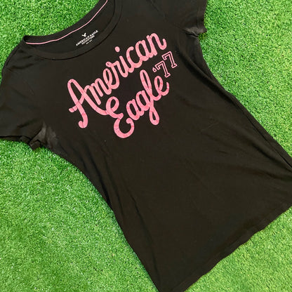 Black Vintage American Eagle Graphic Baby Tee w/ Pink Lettering