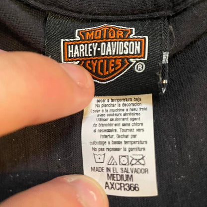 Vintage Harley Davidson Skull and Roses Graphic Black and Silver T-shirt