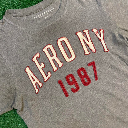 Grey and Red Vintage Aeropostale 1987 Graphic Tee