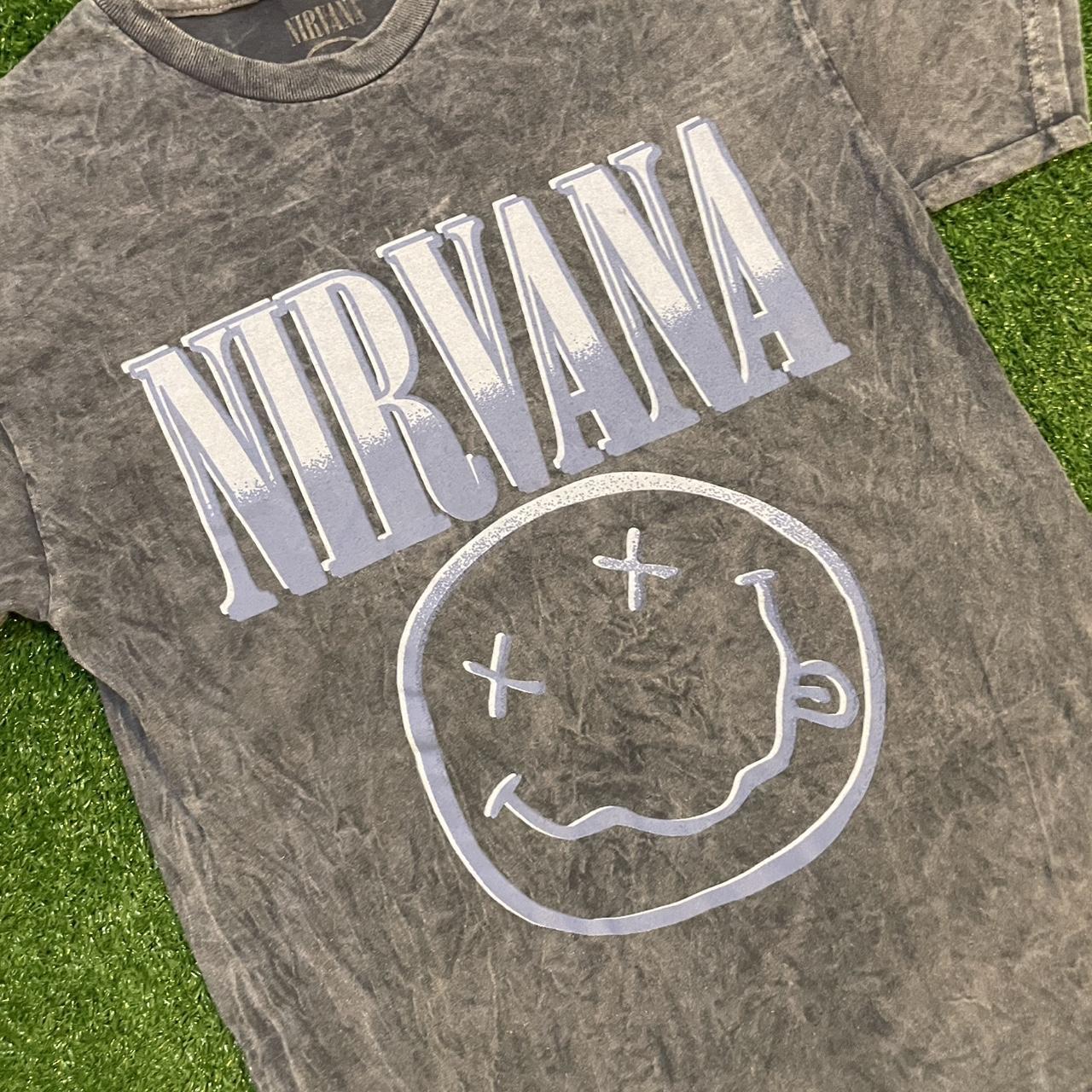 Greyish Blue Acid Washed Graphic Nirvana Logo Tee
