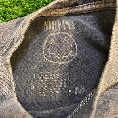 Greyish Blue Acid Washed Graphic Nirvana Logo Tee