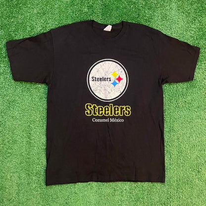 Black and Yellow Vintage Mexico Steelers Graphic Cotton T-Shirt