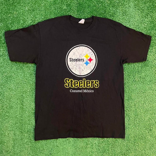 Black and Yellow Vintage Mexico Steelers Graphic Cotton T-Shirt