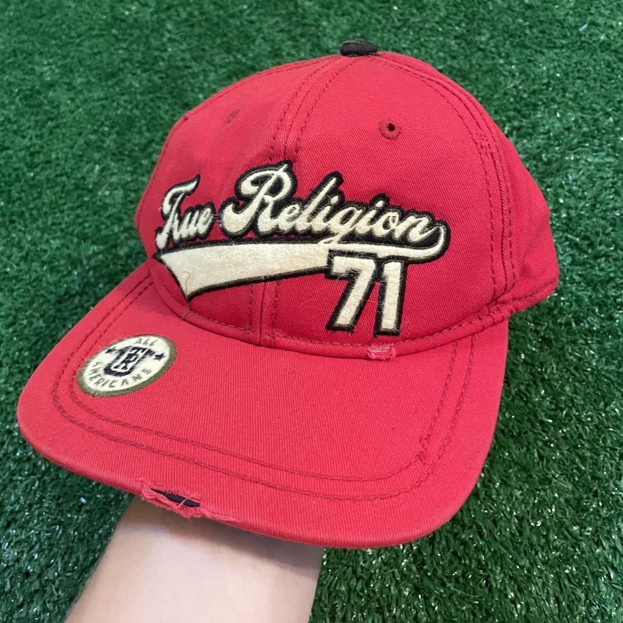 Vintage True Religion Distressed Red Snapback Hat