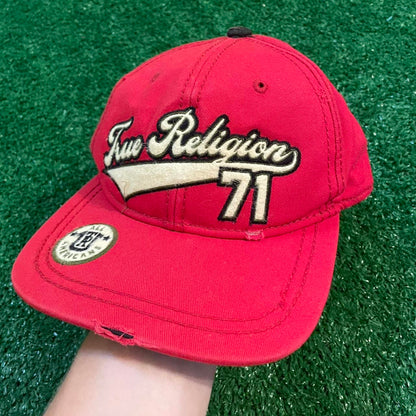 Vintage True Religion Distressed Red Snapback Hat