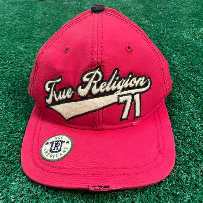 Vintage True Religion Distressed Red Snapback Hat