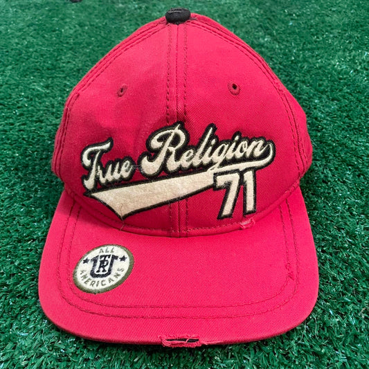 Vintage True Religion Distressed Red Snapback Hat