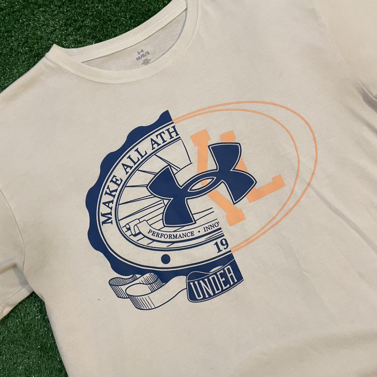 Under Armour White and Blue Graphic Vintage Tee