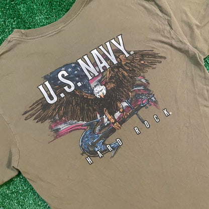Tan Vintage Hard Rock Cafe Graphic U.S. Navy Streetwear Tee