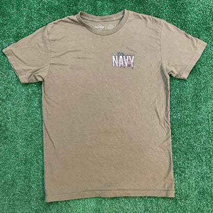 Tan Vintage Hard Rock Cafe Graphic U.S. Navy Streetwear Tee