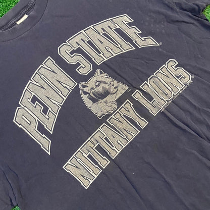 Dark Navy Blue and Grey Vintage Penn State Nittany Lions Graphic Tee