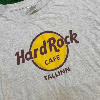 Vintage Oversized Hard Rock Cafe Tallinn Graphic Grey T-shirt