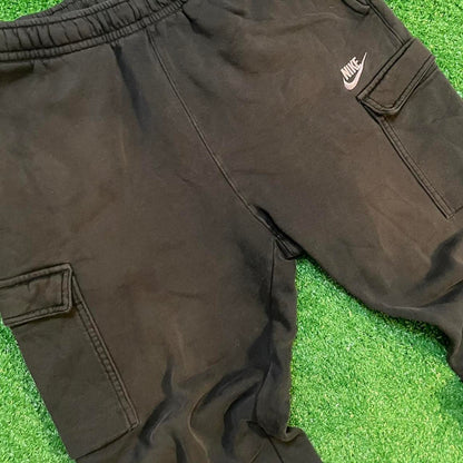 Vintage Nike Black Cargo Sweatpants w/ Dark Gray Logo