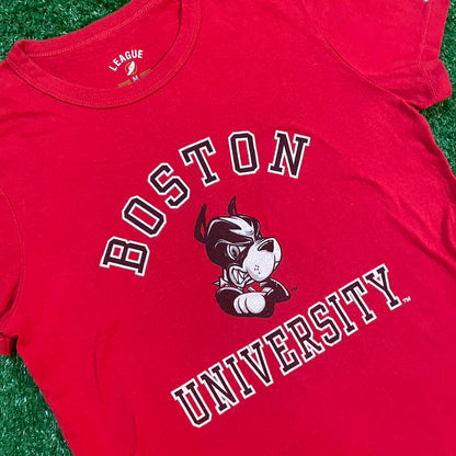 Vintage Boston University Tight Graphic Tee in Red and White