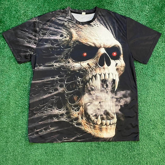 Vintage Black and Grey Skull Red Eye Graphic Tee w/ Smoke