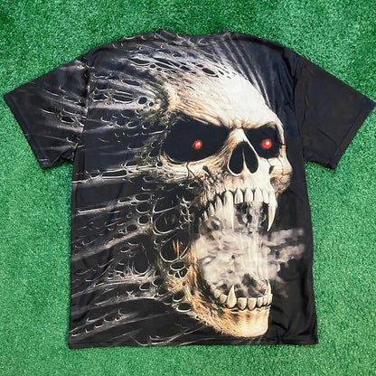 Vintage Black and Grey Skull Red Eye Graphic Tee w/ Smoke