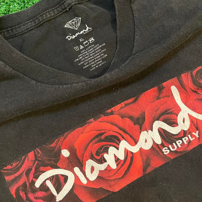 Diamond Supply Co. Black & Red Rose Box Graphic Vintage Skating Tee