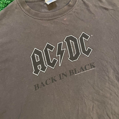Black AC/DC Back in Black Acid Washed Black Cropped Tee - Cropped to a size L length