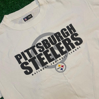 White and Black Vintage Pittsburgh Steelers Graphic Tee