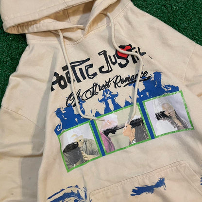 Vintage Cream and Blue Graphic 'PoeticJustice' Streetwear Hoodie