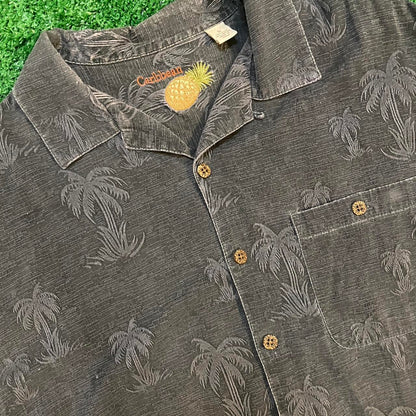 Caribbean Vintage Button-Up Hawaiian Style Surfer Polo Shirt in Black and Multi-Color w/ a Relaxed Fit