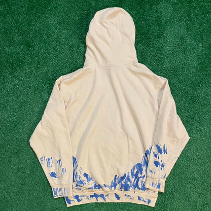 Vintage Cream and Blue Graphic 'PoeticJustice' Streetwear Hoodie