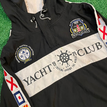 Graphic Black and White Vintage Yacht Club Windbreaker Jacket