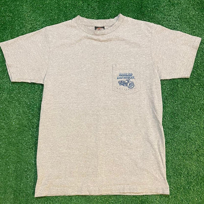 Grey and Blue Vintage Harley Davidson Graphic Pocket Tee