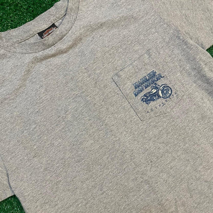Grey and Blue Vintage Harley Davidson Graphic Pocket Tee