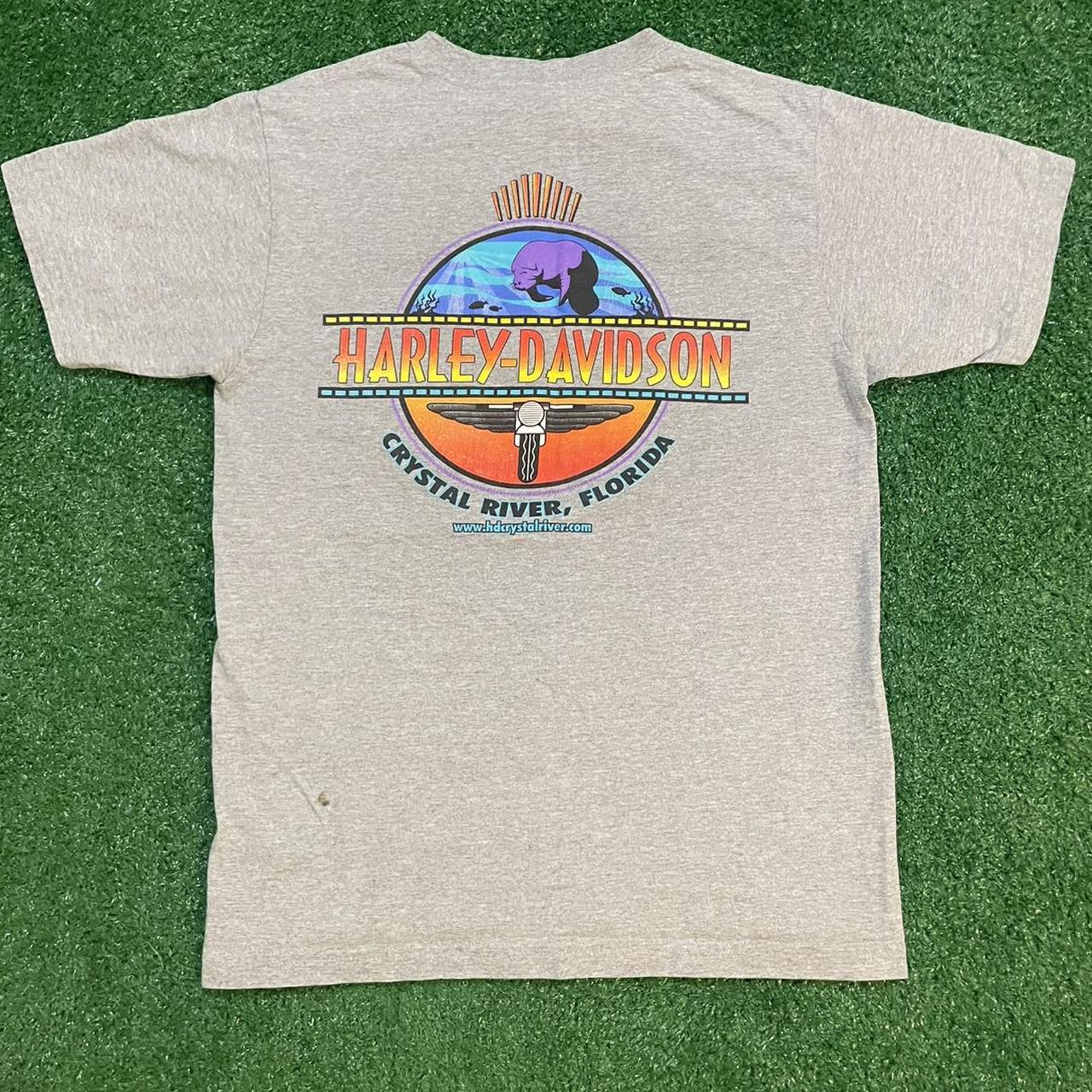 Grey and Blue Vintage Harley Davidson Graphic Pocket Tee