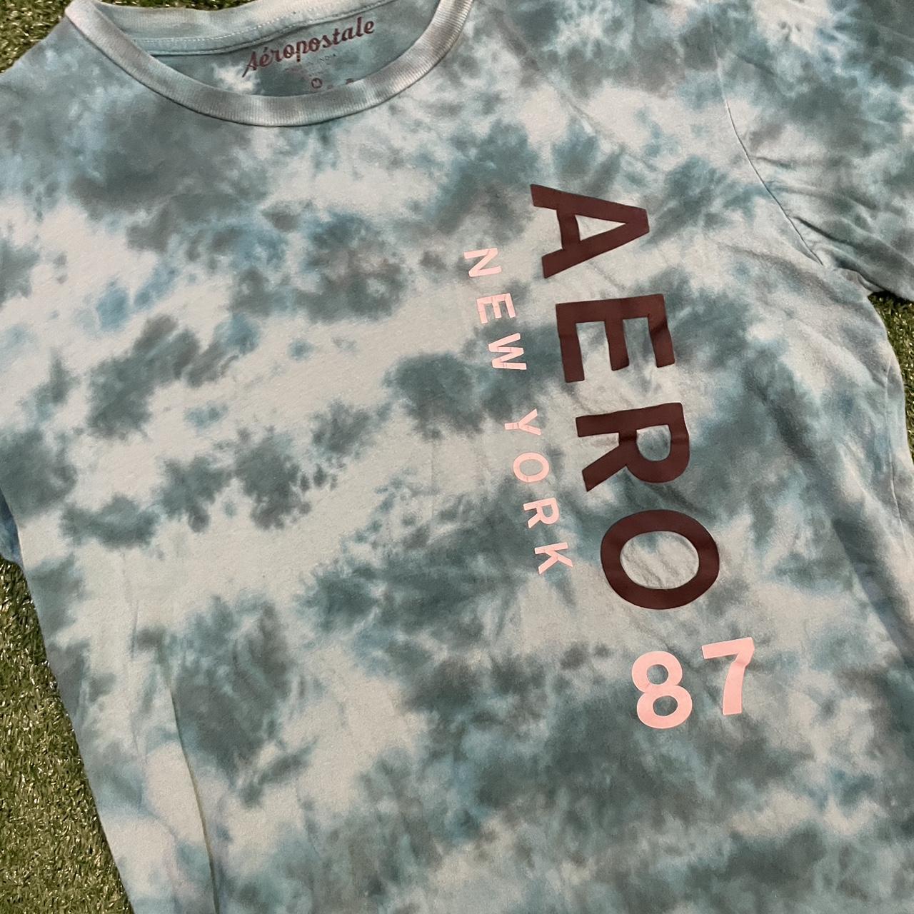 Vintage Aeropostale Graphic Tie-Dye Blue and White Shirt