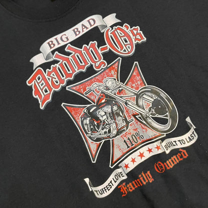Black Graphic Harley Davidson-inspired ‘Daddy O’s’ Styled Biker Tee w/ Red Accents