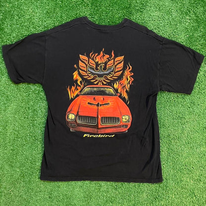 Black and Red Vintage Firebird Graphic Racing Tee w/ Flames