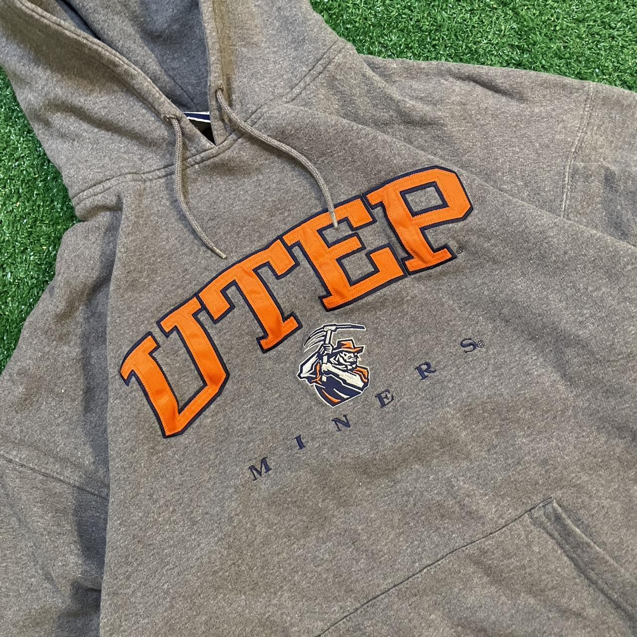 Vintage Grey and Orange Graphic UTEP Miners Hoodie