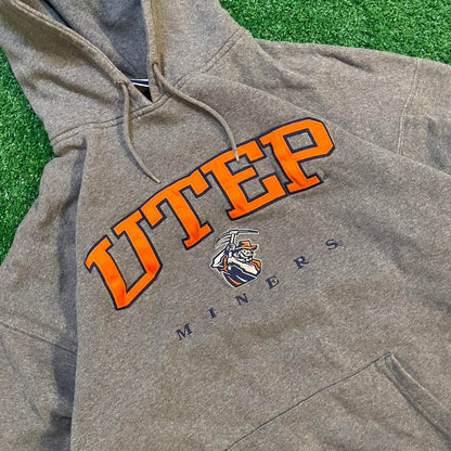 Vintage Grey and Orange Graphic UTEP Miners Hoodie
