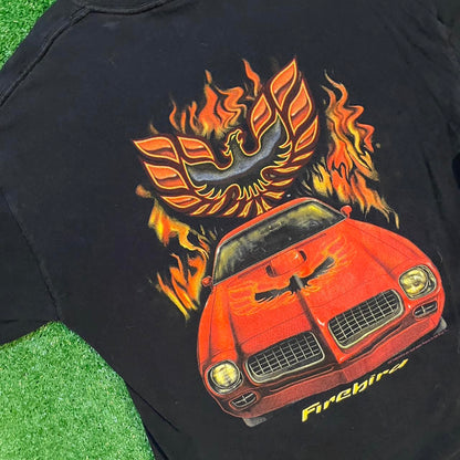 Black and Red Vintage Firebird Graphic Racing Tee w/ Flames