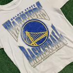 Golden State Warriors Graphic NBA Single Stitch T Shirt, White and Blue Streetwear