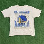Golden State Warriors Graphic NBA Single Stitch T Shirt, White and Blue Streetwear