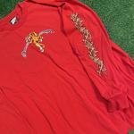 Red Long Sleeve Graphic Tee w/ Japanese Tiger and Panther Design