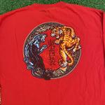 Red Long Sleeve Graphic Tee w/ Japanese Tiger and Panther Design